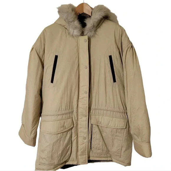 Vintage Outerstuff 1990s Beige Oversized Puffer Ski Snow Coat Large - Picture 1 of 4